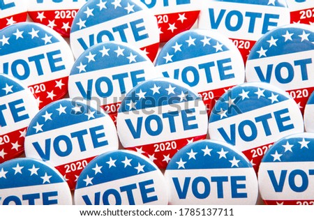 USA Elections 2020, 3 November. Presidential election buttons with US flag and text, political background