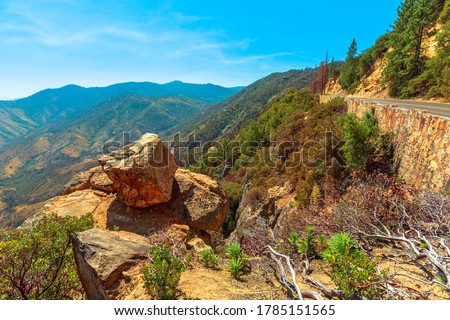 Kings river Canyon scenic byway Highway 180 in Kings Canyon National Park, California, United States of America. Royalty-Free Stock Photo #1785151565