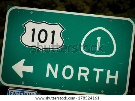 Interstate 101 and PCH highway sign from California