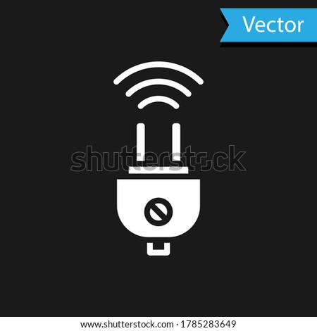 White Smart electric plug system icon isolated on black background. Internet of things concept with wireless connection. Vector
