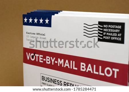 Mockup (fake / print-out concept) for election theme of Vote by Mail Ballot envelopes for election. Royalty-Free Stock Photo #1785284471