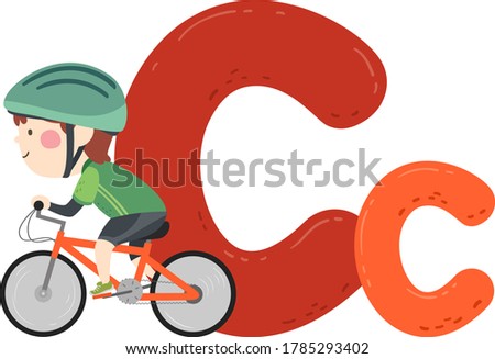 Illustration of a Kid Boy Wearing Helmet and Riding a Bicycle, Cycling. Sports Alphabet