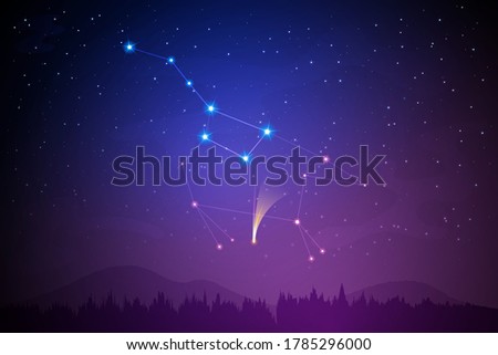 C/2020 F3 comet Neowise and Ursa Major constellation in the night sky. Vector illustration. 
