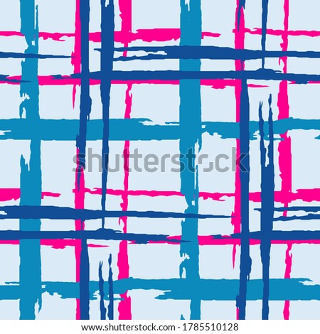 Plaid. Grunge Background with Stripes. Abstract Texture with Horizontal and Vertical Brush Strokes. Scribbled Grunge Motif for Fabric, Cloth, Textile. Scottish Motiff. Vector Texture.