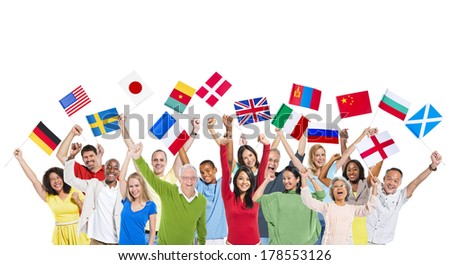 Diversity of People Holding World Flags