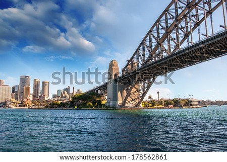 Stunning view of Sydney Harbour Bridge from the water.