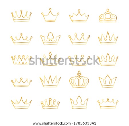 Gold crown icons set isolated on white background. Illustration vector.