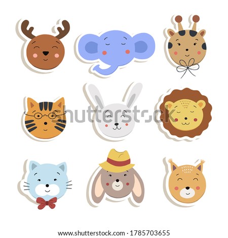 set of cute animal stickers for kids design. Vector illustration