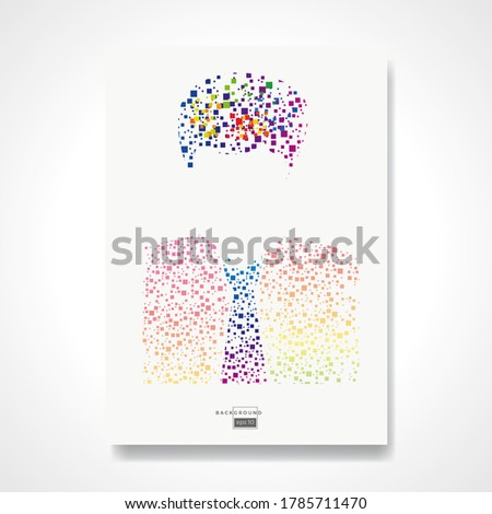 Person made with pixels. Digital generation and digital development concept. Vector illustration. Abstract design template for brochures, flyers, magazine, business card, book cover, poster. 