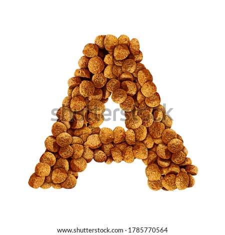 Cat and dog food font. Isolated pet letter made from pet food granules. Custom hand made typography. 