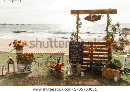 Bar bungalows on the beach ocean coast. Summer vacation in a tropical beach. Relaxing at the beach bar, drinks, fruits