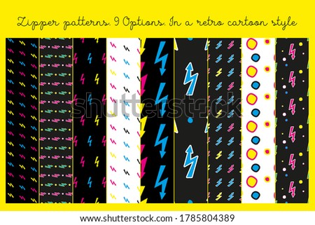 9 seamless patterns in children's style. All images are in the Clipping Mask. Vector illustration