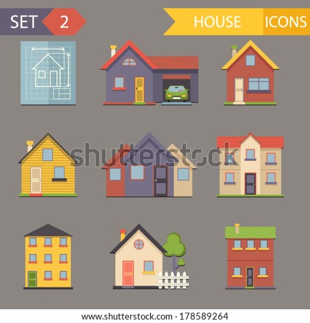 Retro Flat House Icons and Symbols set vector
