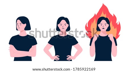 Women doing a angry gesture set. arguing women. Angry lady yelling, Person loosing temper in conflict. Girl argument, Negative emotions. annoyed people, Flat style vector design illustrations. Royalty-Free Stock Photo #1785922169