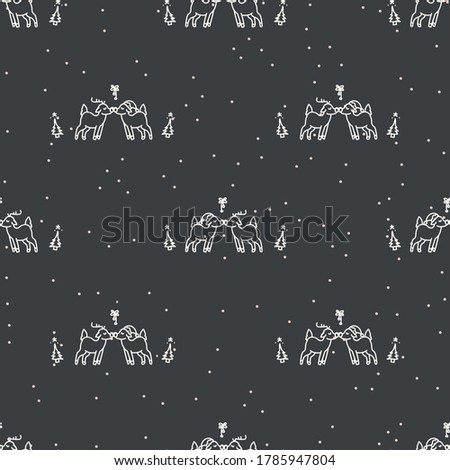 Seamless christmas reindeer couple holiday background. Lace effect xmas monochrome pattern texture. Scandi festive christmas motif background. Stylish modern seasonal gift wrapping paper.