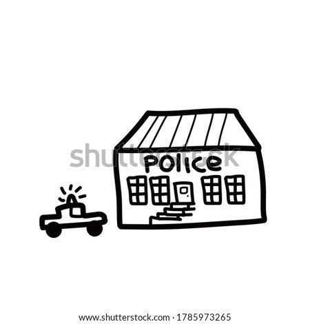 Police department building linear icon. Thin line illustration. Contour symbol. isolated outline drawing. Editable stroke. In doodle style.