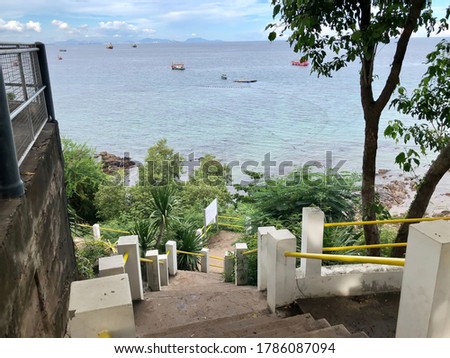 Top point view at Wat Chong Samae San temple, where is the famous tourist place for Buddhist temple and beautiful seas view in Sattahip district, Chonburi, Thailand.
