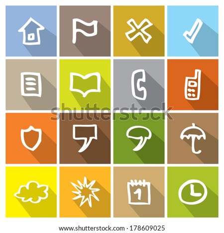 Flat icons with hand drawn symbols