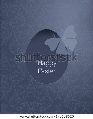easter illustration with flowal background, egg and sticker butterfly