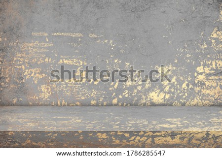 Concrete table perspective studio background. Empty countertop backdrop for business presentation, advertise, banner, mockup.
