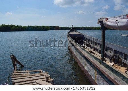 Fisher ship picture in a canal of caribbean sea 