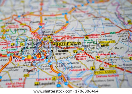 Rouen on map of Europe background