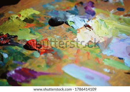 Color palette of paints on the artist's easel