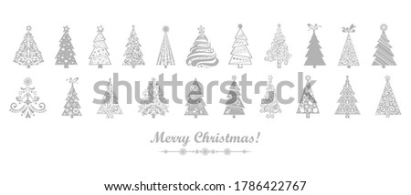 Christmas card. Set of christmas trees isolated on White background.  Horizontal banner. Greeting, invitation card or flyer. Vector illustration