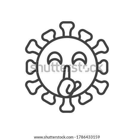 Virus shushing face line icon. linear style sign for mobile concept and web design. Coronavirus emoticon making silent outline vector icon. Symbol, logo illustration. Vector graphics