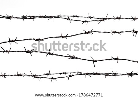 Rusty barbed wire splits on a white background. Royalty-Free Stock Photo #1786472771
