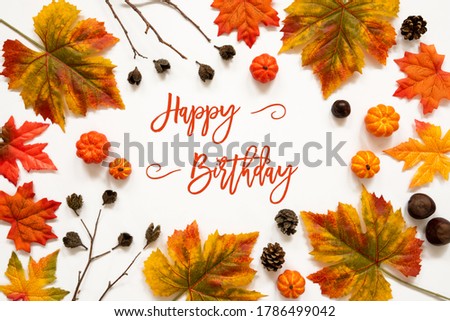 Bright Colorful Autumn Leaf Decoration, English Text Happy Birthday