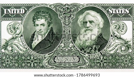 Robert Fulton and Samuel Finley Breese Morse. , Portrait on Test Note 2 U.S. dollars SPECIMEN, Test Note banknotes.