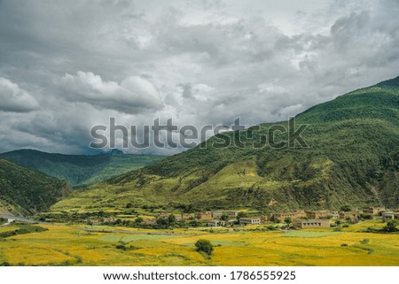 A Tibetan village in the valley, in Tibet.