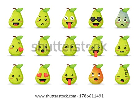 Set of cute pear with emoticons