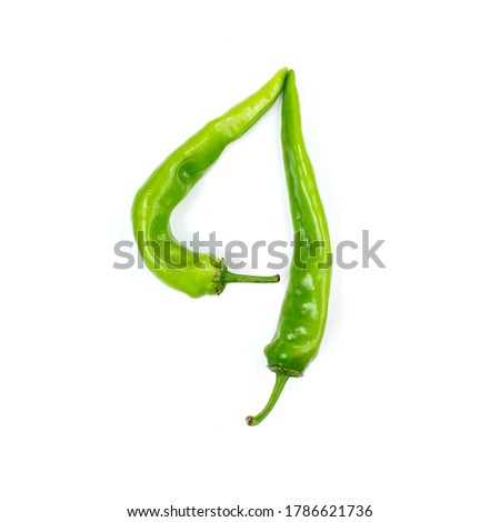 Chilli pepper on white background. Digit 4 from chilli pepper. Food alphabet.