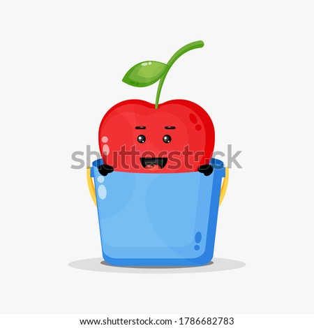 Cute cherry mascot in a bucket