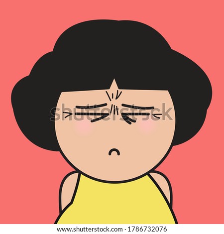 Closedup Stressed Girl With Wrinkle And Fine Line Around Eyes And Forehead Concept Card Character illustration