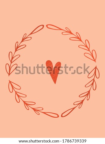 Doodle heart and flowers. Hand drawn vector illustration on a colored background.