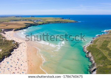 Aerial Photograph of Crantock Beach and Pentire head, Newquay, Cornwall, England
