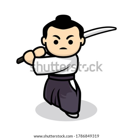 cute samurai mascot design illustration