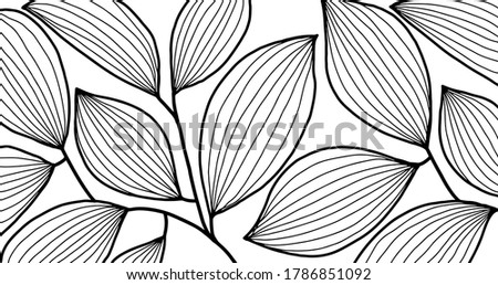 leaf line art background vector, wallpaper and print, house plant, Vector illustration.