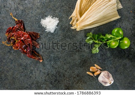 Ingredients to make tamales on a table