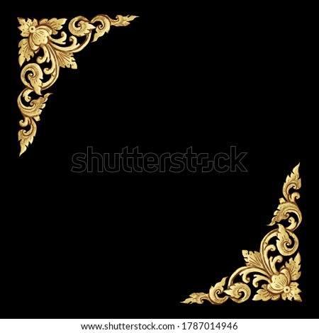 Pattern of flower carved frame isolated on black background. gold frame