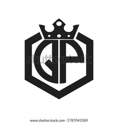 QP Logo monogram rounded by hexagon shape with crown design template on white background