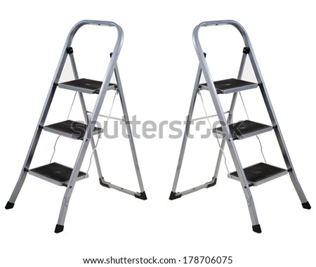 Three steps folding ladder isolated on white