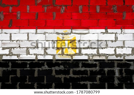 The national flag of Egypt painted on a wall of sibit blocks with cement . The symbol of the country.