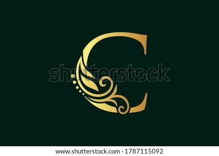 Elegant illustration logo design golden initial C
