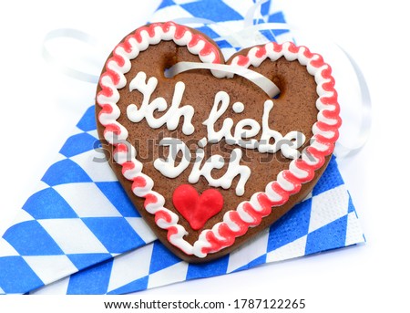 I love you (Ich liebe Dich), gingerbread with text, closeup.