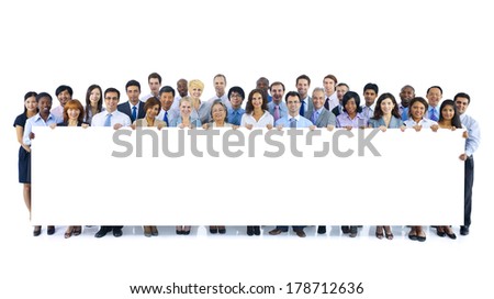 Large Group of Business People Holding Board