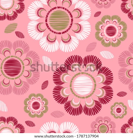 Embroidery of spring and summer flowers. Wedding. Seamless pattern. Illustration for web design or print.